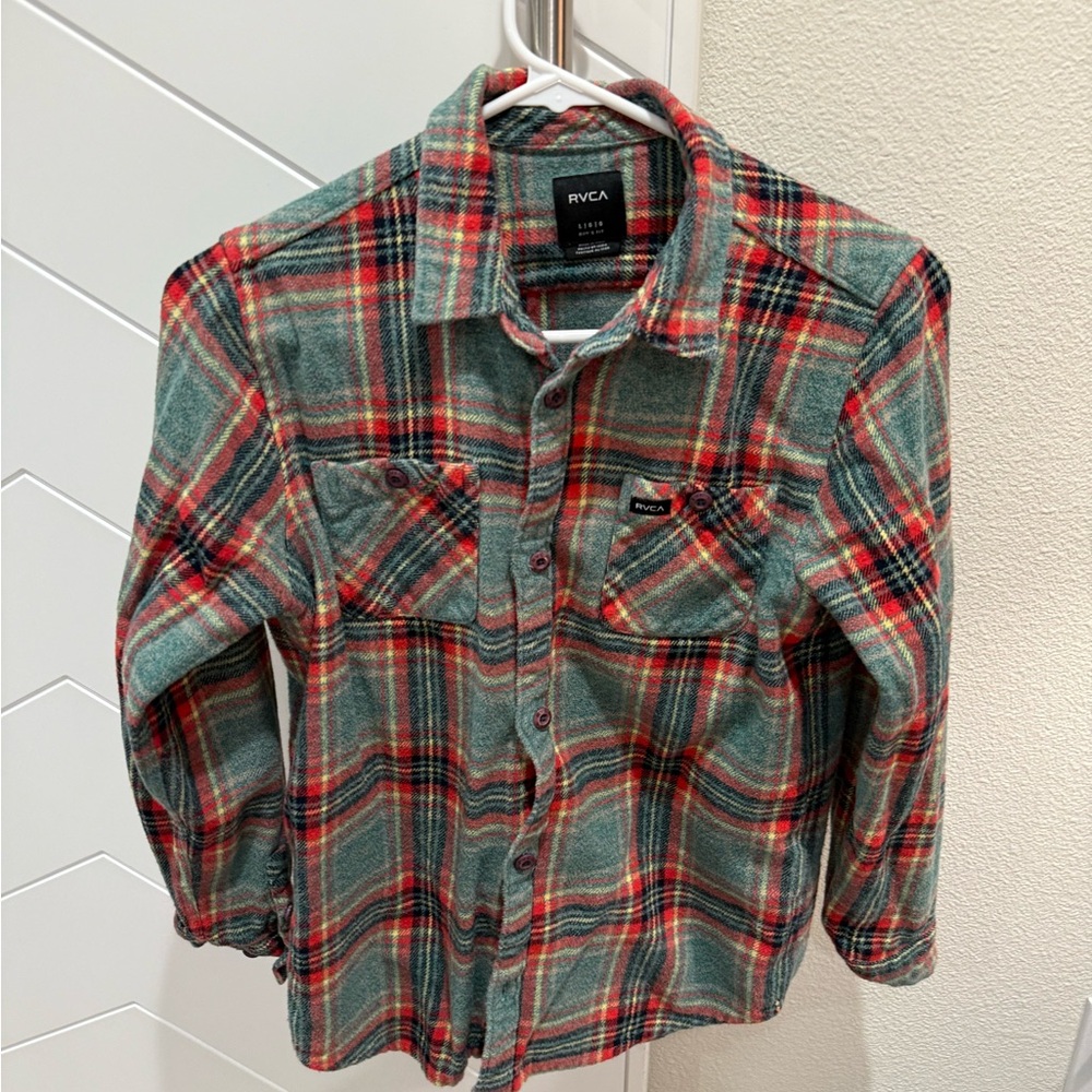 RVCA Kids Button Down Plaid Shirt - Red and Green